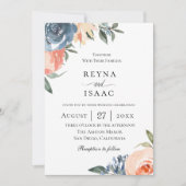 石板ブルーピーチボタニッ結婚クス 招待状 (正面)