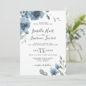 石板ブルーフローラダスティブルーパステル結婚ズ 招待状 (スタンド正面)