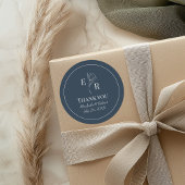 石板ブルーフローラ結婚モノグラムありがとう ラウンドシール