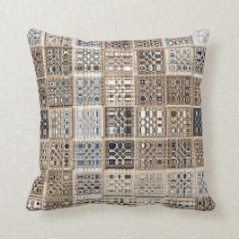 石板ブルーブラウンサリモザイク模様アート クッション