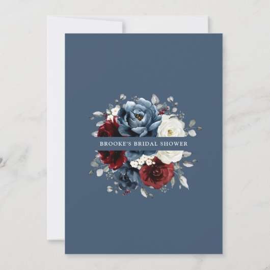 石板ブルーブルガンディホワイトアイボリーボホブライダルシャワー 招待状 (裏面)