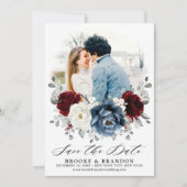 石板ブルーブルガンディーホワイトアイボリーフローラ結婚ズ セーブザデート (正面)