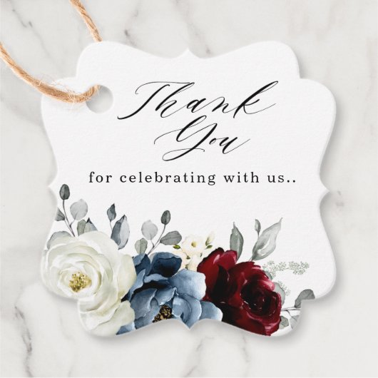 石板ブルーブルガンディーホワイトアイボリーフローラ結婚ズ フェイバータグ (正面)