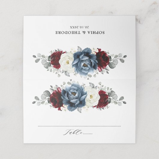 石板ブルーブルガンディーホワイトアイボリーフローラ結婚ズ プレイスカード (外部開封)
