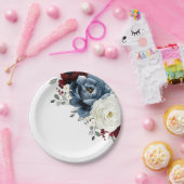 石板ブルーブルガンディーホワイトアイボリーフローラ結婚ズ ペーパープレート (パーティー)