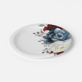 石板ブルーブルガンディーホワイトアイボリーフローラ結婚ズ ペーパープレート (アングル)