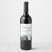 石板ブルーブルガンディーホワイトアイボリーフローラ結婚ズ ワインラベル (正面)