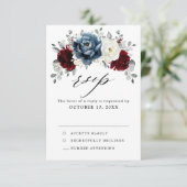 石板ブルーブルガンディーホワイトアイボリーフローラ結婚ズ 出欠カード (スタンド正面)