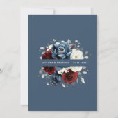 石板ブルーブルガンディーホワイトアイボリーフローラ結婚ズ 招待状 (裏面)