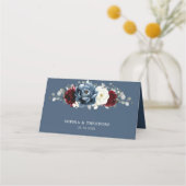 石板ブルーブルガンディーホワイトアイボリー結婚フローラのPl プレイスカード (裏面)