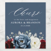 石板ブルーブルガンディーホワイトアイボリー結婚フローラのWi ワインラベル (シングルラベル)