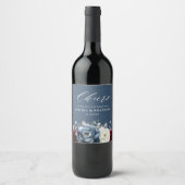 石板ブルーブルガンディーホワイトアイボリー結婚フローラのWi ワインラベル (正面)