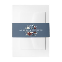 石板ブルーブルガンディーホワイトアイボリー結婚フローライン 招待状ベリーバンド