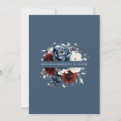 石板ブルーブルガンディーホワイトアイボリー結婚フローライン 招待状 (裏面)