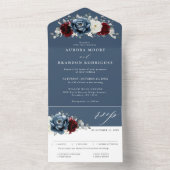 石板ブルーブルガンディーホワイトアイボリー結婚フローラズアル オールインワン招待状 (内側)
