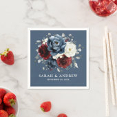 石板ブルーブルガンディーホワイトアイボリー結婚フローラズナ スタンダードカクテルナプキン (インサイチュ)