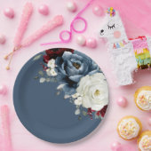 石板ブルーブルガンディーホワイトアイボリー結婚フローラズパ ペーパープレート (パーティー)