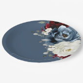 石板ブルーブルガンディーホワイトアイボリー結婚フローラズパ ペーパープレート (アングル)