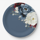 石板ブルーブルガンディーホワイトアイボリー結婚フローラズパ ペーパープレート (正面)