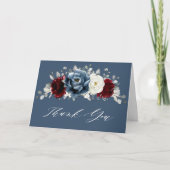 石板ブルーブルガンディーホワイトアイボリー結婚フローラズTh サンキューカード (正面)