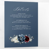 石板ブルーブルガンディーホワイトアイボリー結婚フローラズTr 三つ折り案内状 (内部最初)