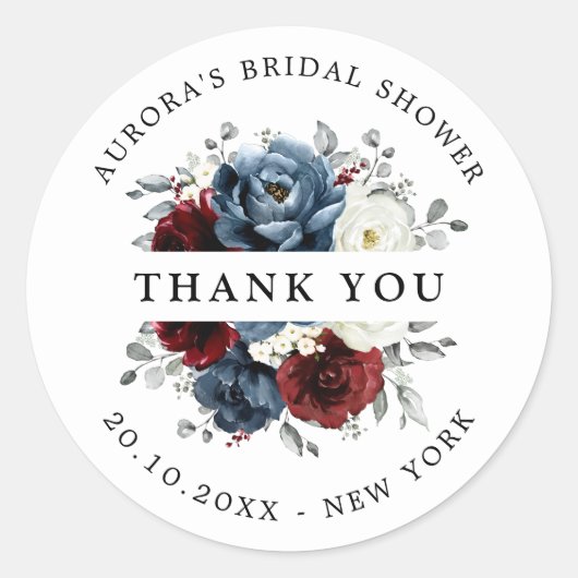 石板ブルーブルガンディーホワイトブライダルシャワーありがとう ラウンドシール (正面)