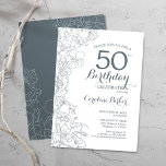 石板ブルーホワイトフローラ50th誕生日パーティー 招待状<br><div class="desc">石板ブルーホワイトフローラ50th Birthday Party Invitation.ボタニカルモダンアウトラインスケッチのアクセントとタイポグラフィスクリプトフォントを特徴とするミニマルデザイン。トレンディーシンプル招待状カードは女性の日スタイリッシュお祝いに最適。任意のカスタマイズ年齢にすることができる。印刷されたZazzle招待状または即時ダウンロードのデジタル印刷可能なテンプレート。</div>