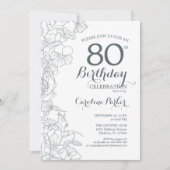 石板ブルーホワイトフローラ80thバースデーパーティー 招待状 (正面)