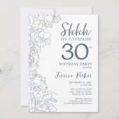石板ブルーホワイトボタニカルサプライズ30歳の誕生日 招待状 (正面)