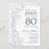 石板ブルーホワイトボタニカルサプライズ80誕生日 招待状 (正面)