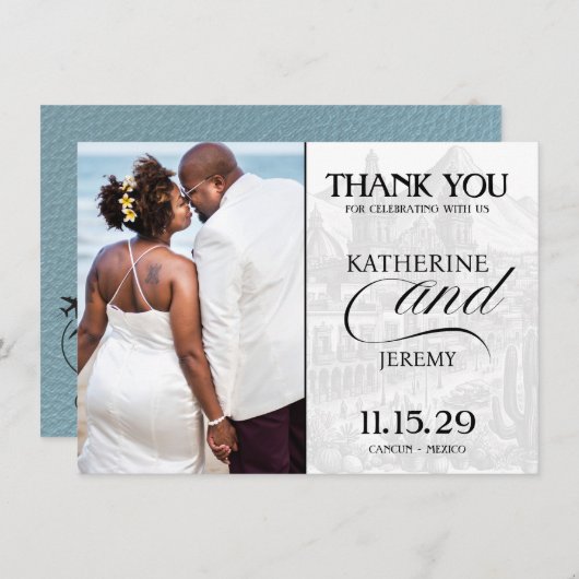 石板ブルーメキシコパスポート サンキューカード (正面/裏面)