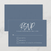 石板ブルーモダンスクリプトレタリング結婚の 出欠カード (正面/裏面)