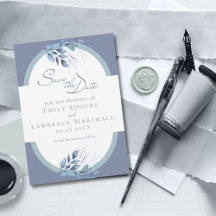 石板ブルーユーカリプタスウェディング日付カードを保存