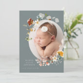 石板ブルーワイルドフラワー写真誕生発表 招待状 (スタンド正面)