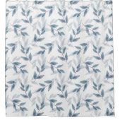 石板ブルー層水カラー葉パターン シャワーカーテン (正面)