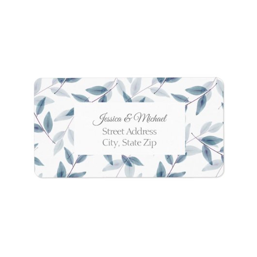 石板ブルー層水カラー葉パターン ラベル (正面)