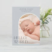 石板ブルー縦型写真アーチ誕生のお知らせ 招待状 (スタンド正面)