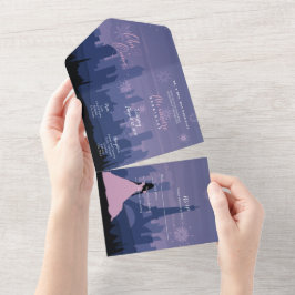 石板ブルー&ピンクパリファイアキンセアニラ オールインワン招待状