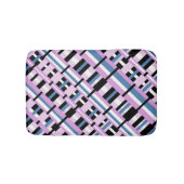 石板ブルー、ラン、ブラック&ホワイトの格子模様 バスマット (正面)