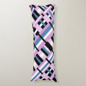 石板ブルー、ラン、ブラック&ホワイトの格子模様 ボディピロー (正面縦)