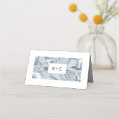 石板ブルー&赤面ピンクマーブル座席表 プレイスカード (裏面)