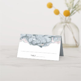 石板ブルー&赤面ピンクマーブル座席表 プレイスカード