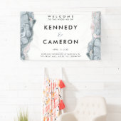 石板ブルー&赤面ピンクミニマリストマーブルウェルカム 横断幕 (インサイチュ)