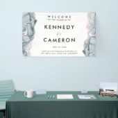 石板ブルー&赤面ピンクミニマリストマーブルウェルカム 横断幕 (トレードショー)