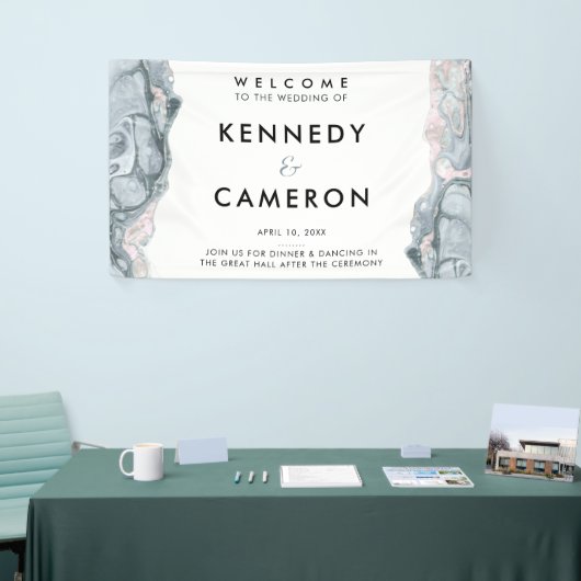 石板ブルー&赤面ピンクミニマリストマーブルウェルカム 横断幕 (トレードショー)