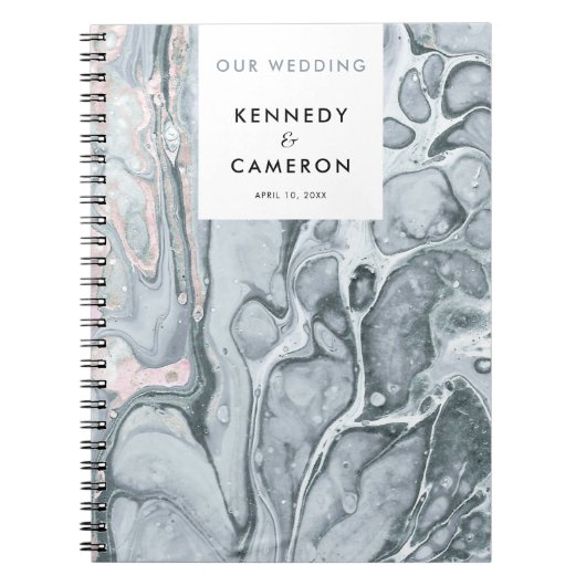 石板ブルー&赤面ピンクミニマリストマーブル ノートブック (正面)