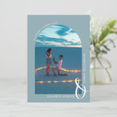 石板ブルーQRコー結婚ドの写真日付の保存 セーブザデート (スタンド正面)