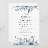 石板ボホダスティーブルーフローラパステルブライダルシャワー 招待状 (正面/裏面)