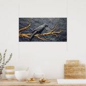 石板壁のベースレリーフ、 浮き彫りに止まったカラス ポスター (キッチン)