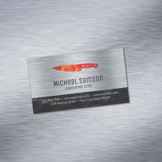 石板岩 | ファイアナイフ | シェフ | メタリック マグネット名刺 (インサイチュ)